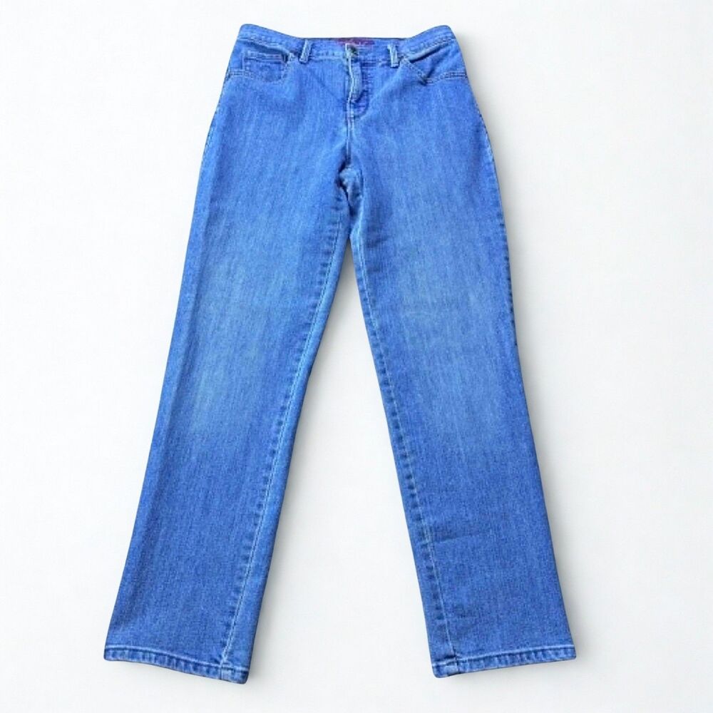 Gloria Vanderbilt Amanda Womens Jeans 6 Short Straight Leg Stretch Light Wash